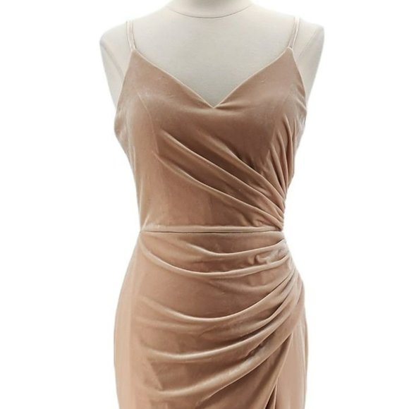 Revelry Rory Cream Velvet Bridesmaid Tan Maxi Dress 8 - Picture 3 of 16